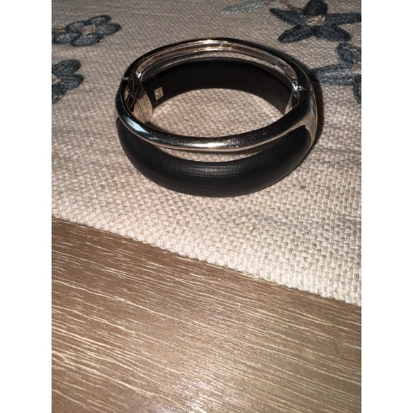 Alexis‎ Bittar Hinged Bangle Bracelet Black Lucite Silver Tone Modern Designer - Picture 6 of 6